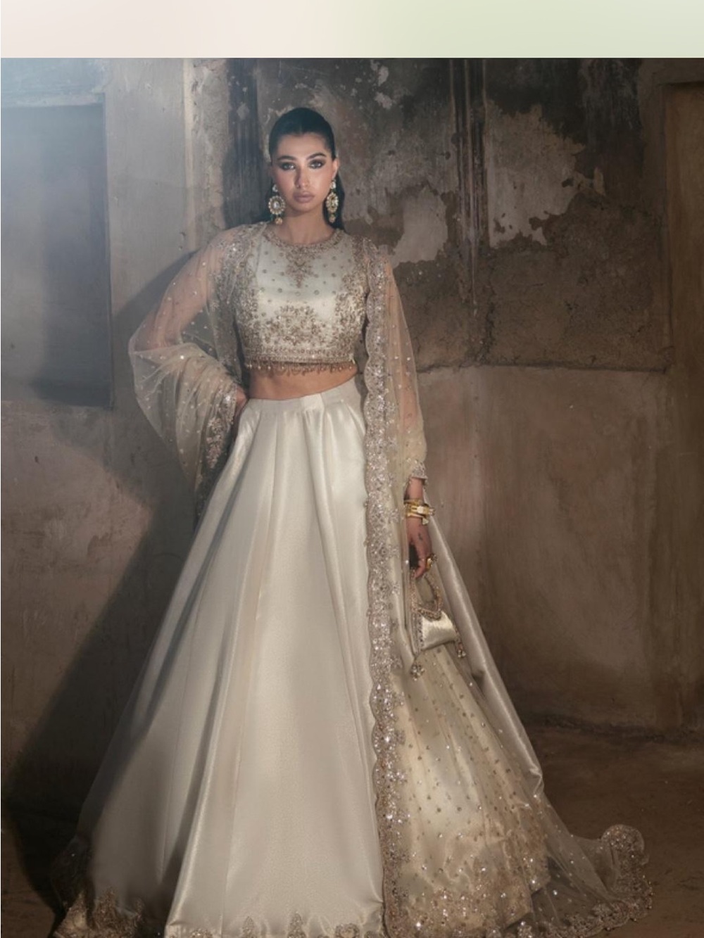 Mehreen Women's Ivory Maxi Dress with Embroidered Crop Top SMALL - Picture 5 of 7
